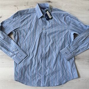 Jack Maverick Manhattan Poplin Check Dress Shirt Blue‎ Red Striped New With Tags